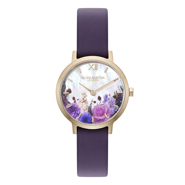 28mm Autumn Floral Gold & Trench Coat Leather Strap Watch