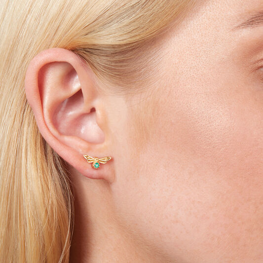 Celebration Stones Celebration Bee Studs Gold & Green Agate (May)