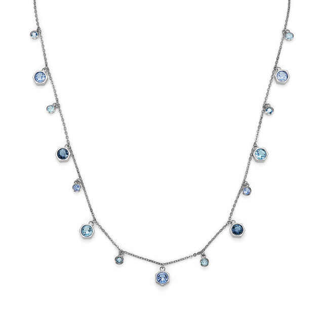 Mini Droplet Blue Crystal Silver Tone Necklace