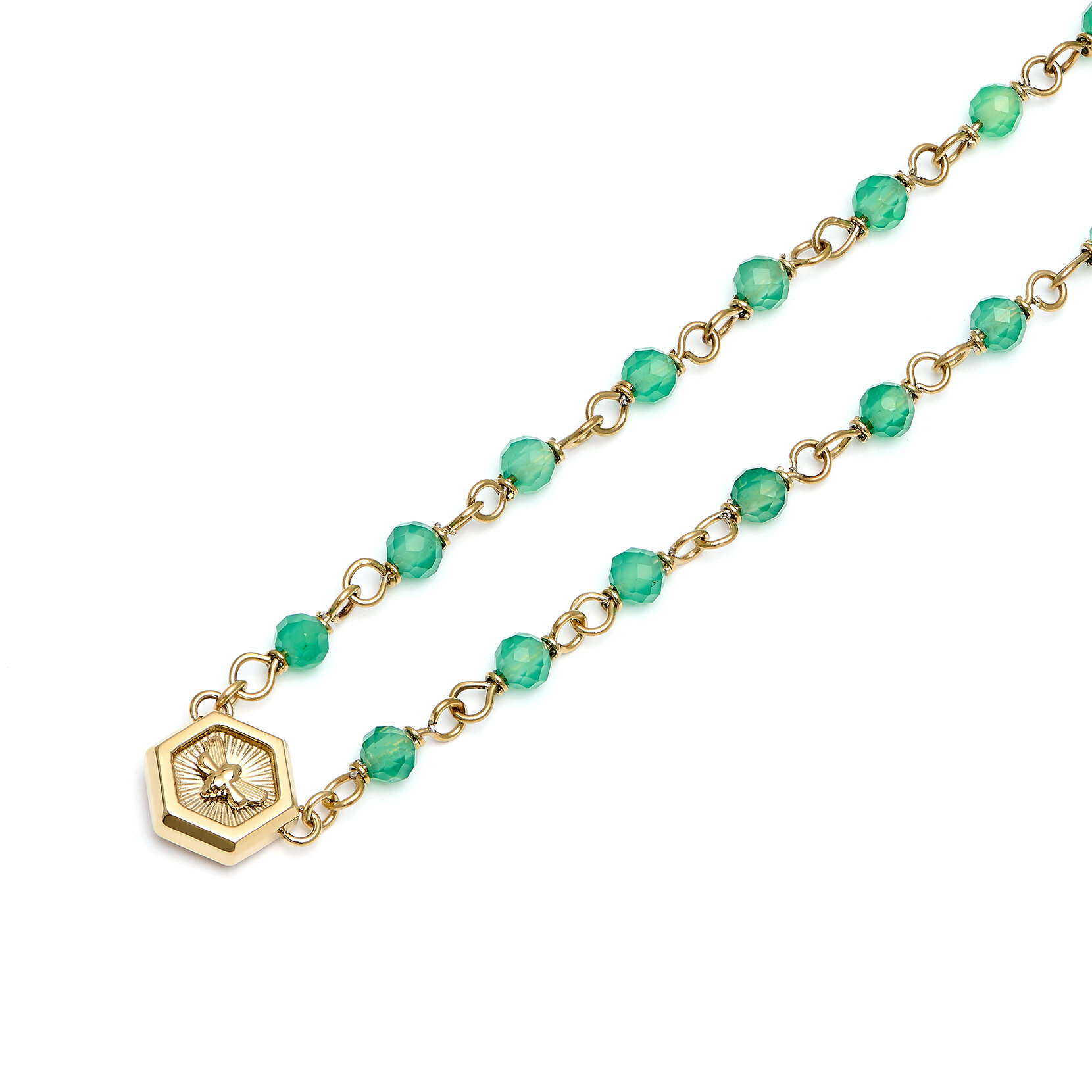 Minima Bee Green & Gold Plated Beaded Charm Necklace