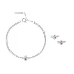 Bejewelled Bee Bracelet and Earrings Gift Set Sterling Silver & Amethyst