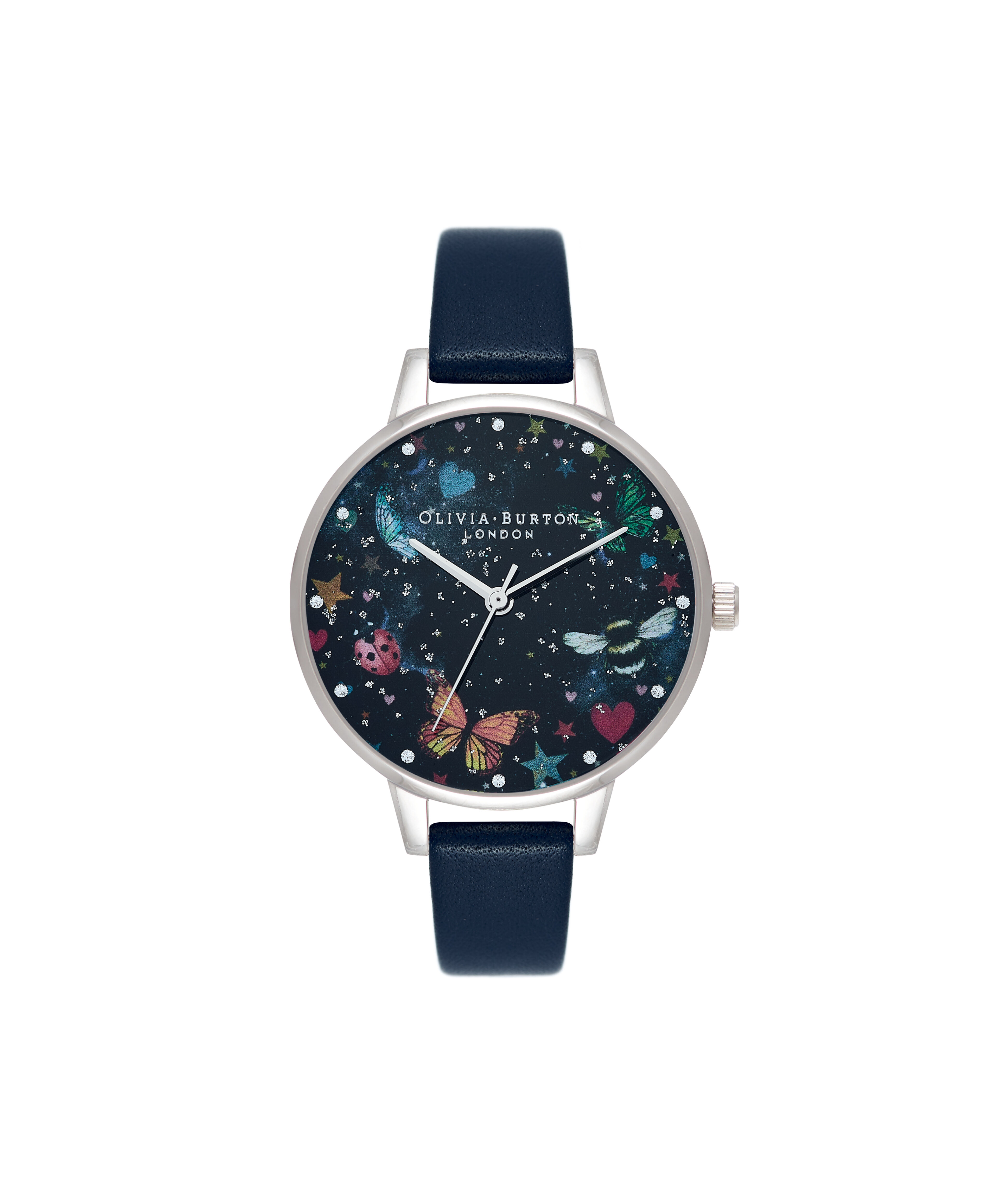 Night Garden Demi Dial Slim Case Navy Silver Watch Olivia