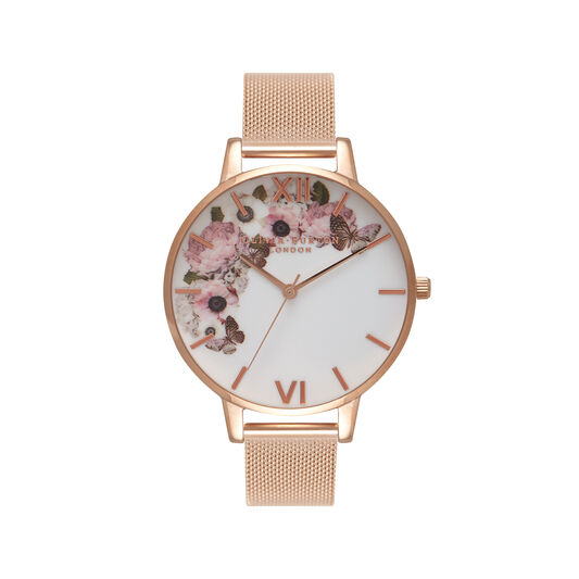 Signature Floral Rose Gold Mesh Watch