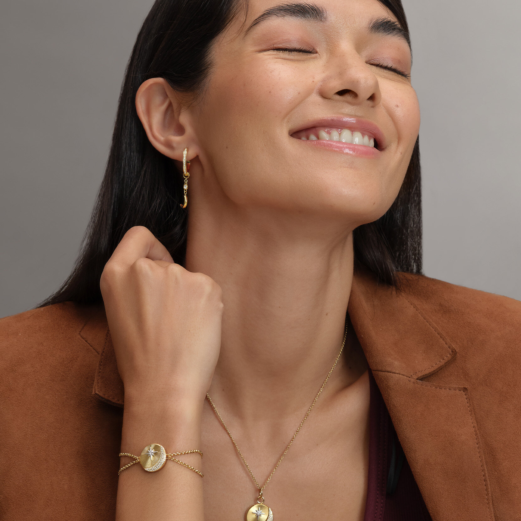 Celestial Star and Moon Gold Plated Huggie Earrings