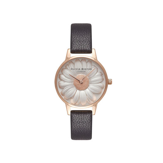 Flower Show 3D Daisy Black & Rose Gold Watch