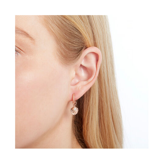 Under The Sea Shell Huggie Hoops White Pearl & Rose Gold