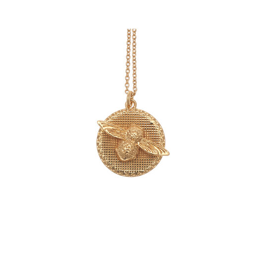 3D Bee & Coin Necklace Gold
