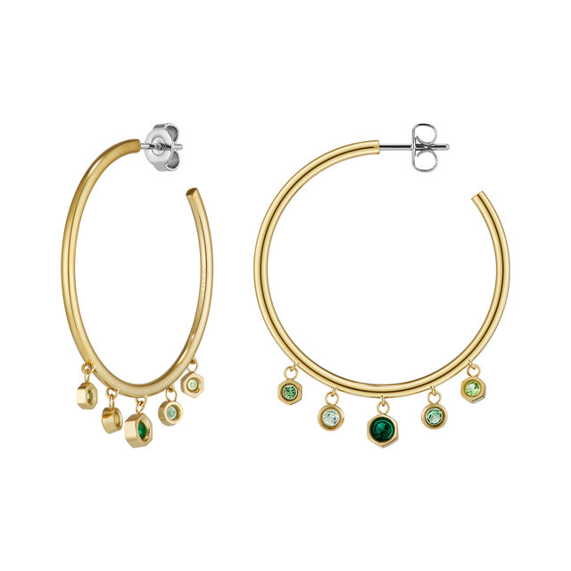 Mini Droplet Green Crystal Gold Plated Hoop Earrings