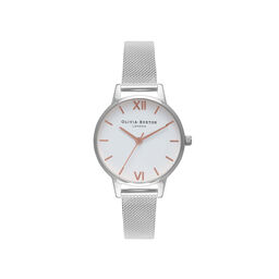  Midi Dial White Dial & Silver Mesh Watch 
