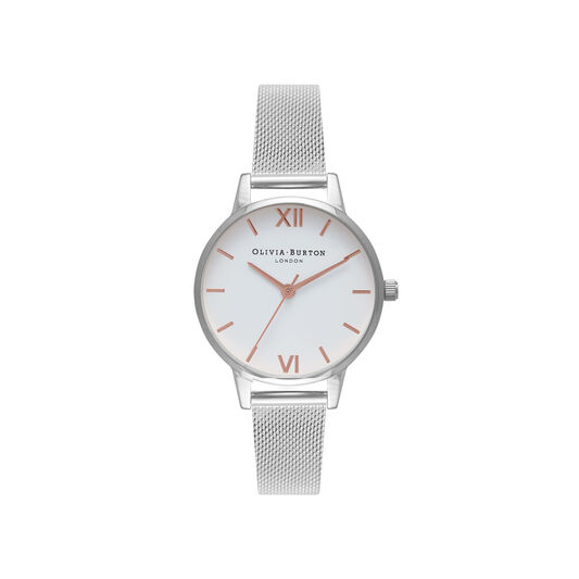 Midi Dial White Dial & Silver Mesh Watch