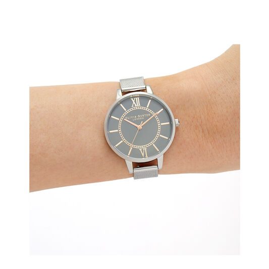 Wonderland Grey Dial Pale Rose Gold & Silver Mesh
