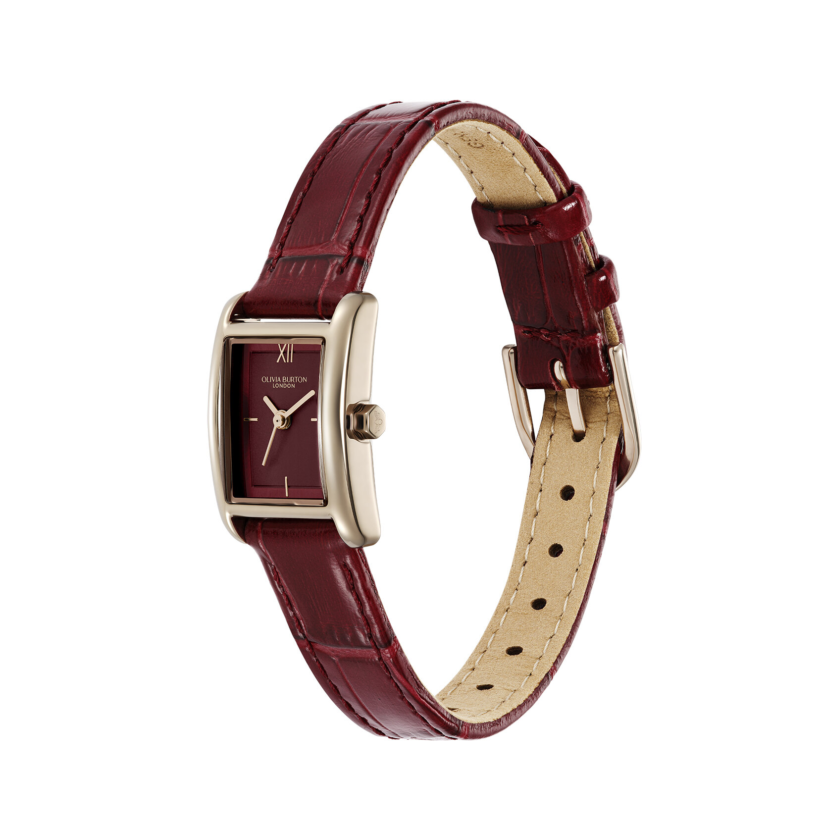 16mm Mini Grove Rose Gold & Cherry Croc Leather Strap Watch
