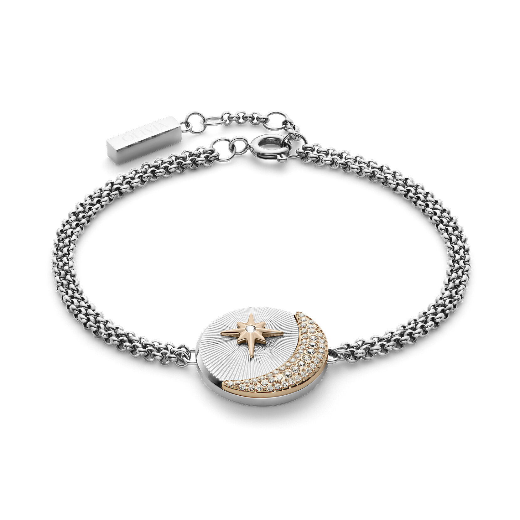 Celestial Star and Moon Silver Tone Bracelet
