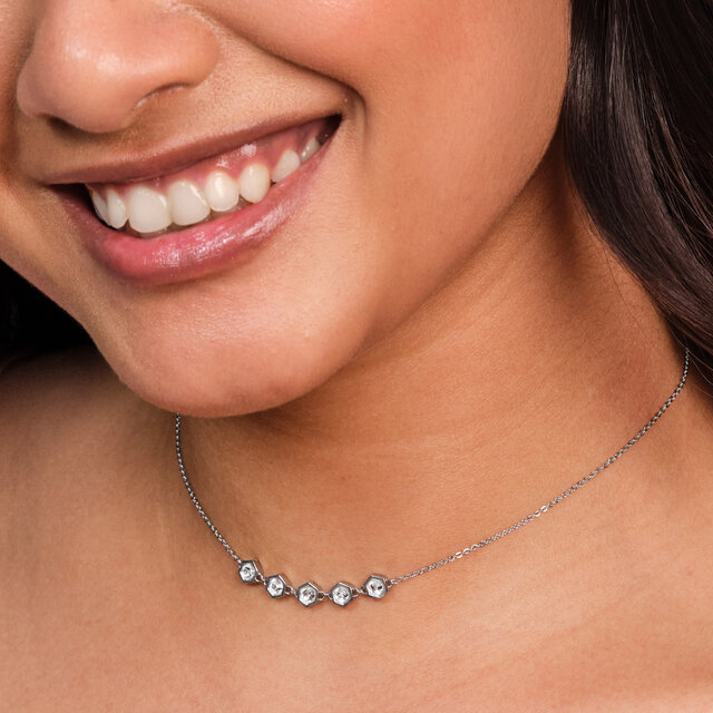 Ever Stacked Crystal Honeycomb Silver Tone Stacking Necklace