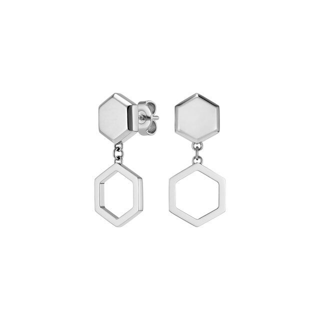 Ever Stacked Honeycomb Silver Tone Drop Earrings