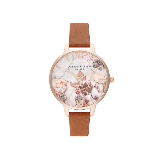 Marble Floral Tan & Rose Gold Watch