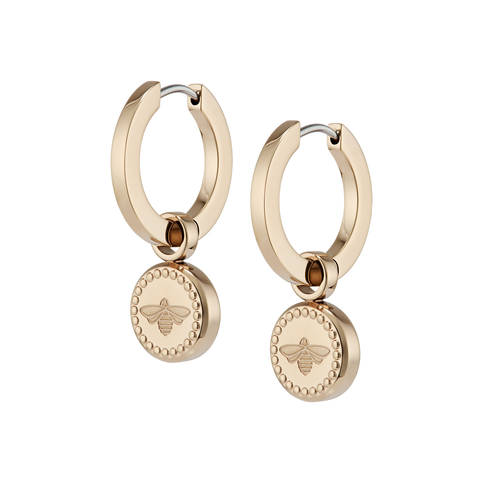 Bee Charm Rose Gold Plated Hoop Earrings