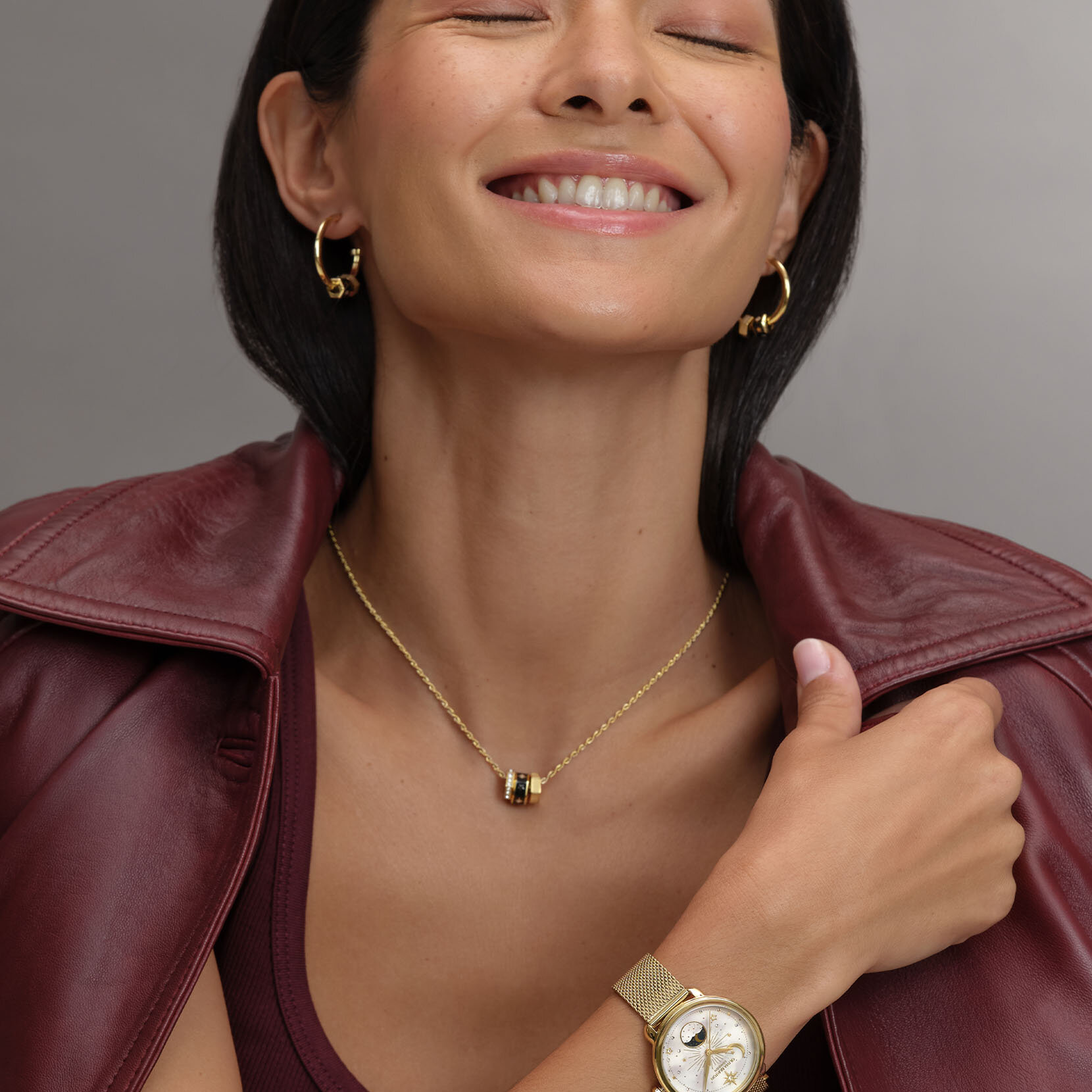 34mm Moon Phase White & Gold Mesh Watch