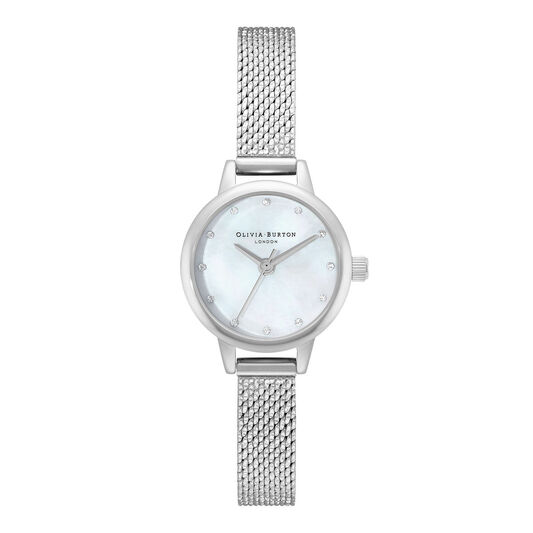 Mini White Mother Of Pearl Dial, Sparkle Markers & Silver Boucle Mesh Watch