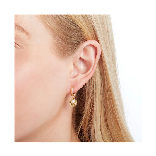 Under The Sea Shell Huggie Hoops White Pearl & Gold