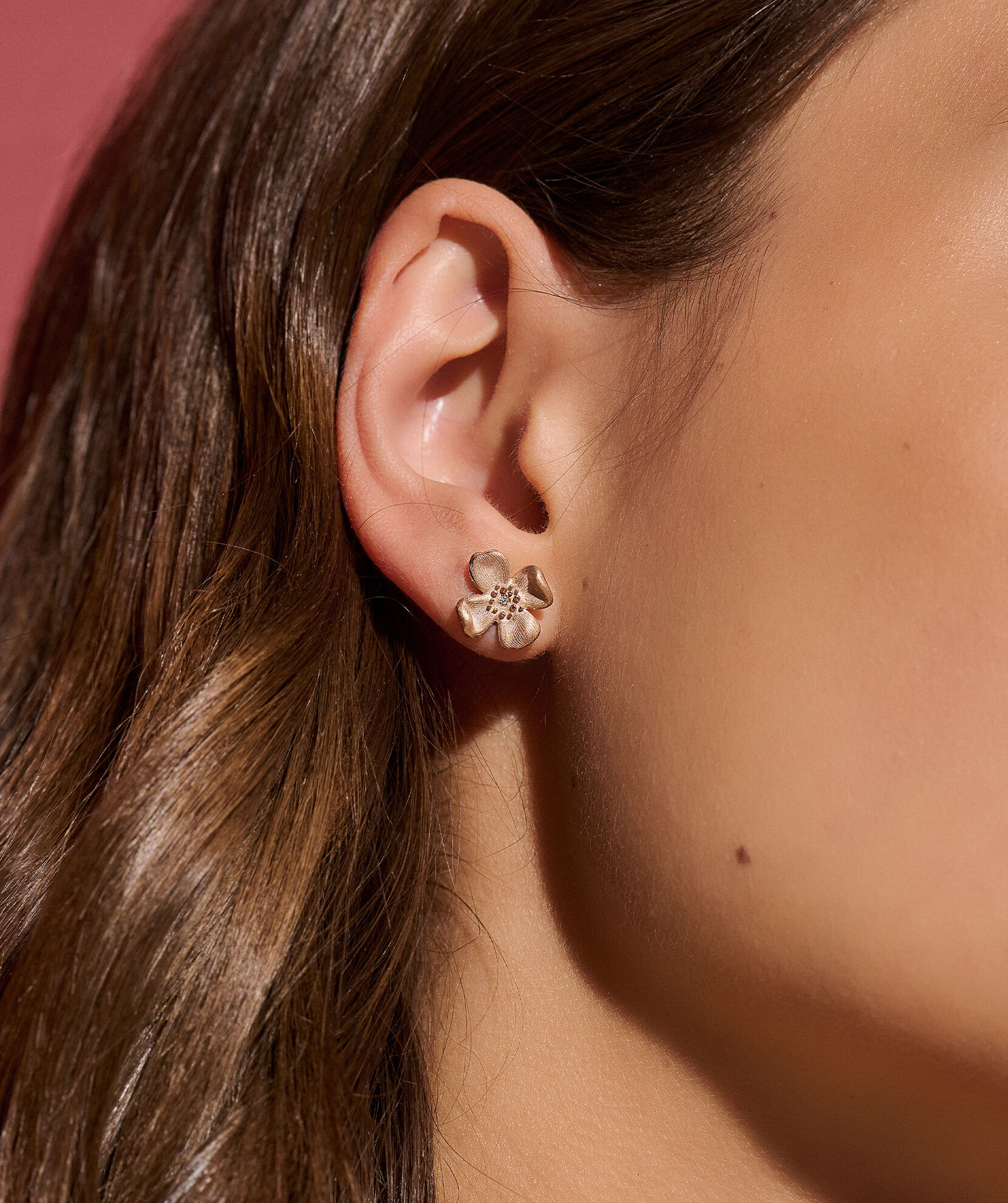 Dogwood Flower Carnation Gold Stud Earrings