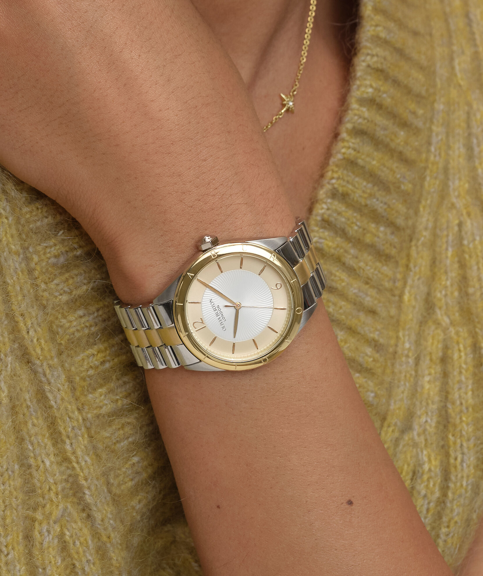 Sports Luxe 36mm Swirled White & Two Tone Bracelet Watch | Olivia Sports Luxe 36mm Swirled White & Two Tone Bracelet Watch | Olivia