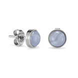 Purple Agate Cabochon Silver Tone Gemstone Stud Earrings