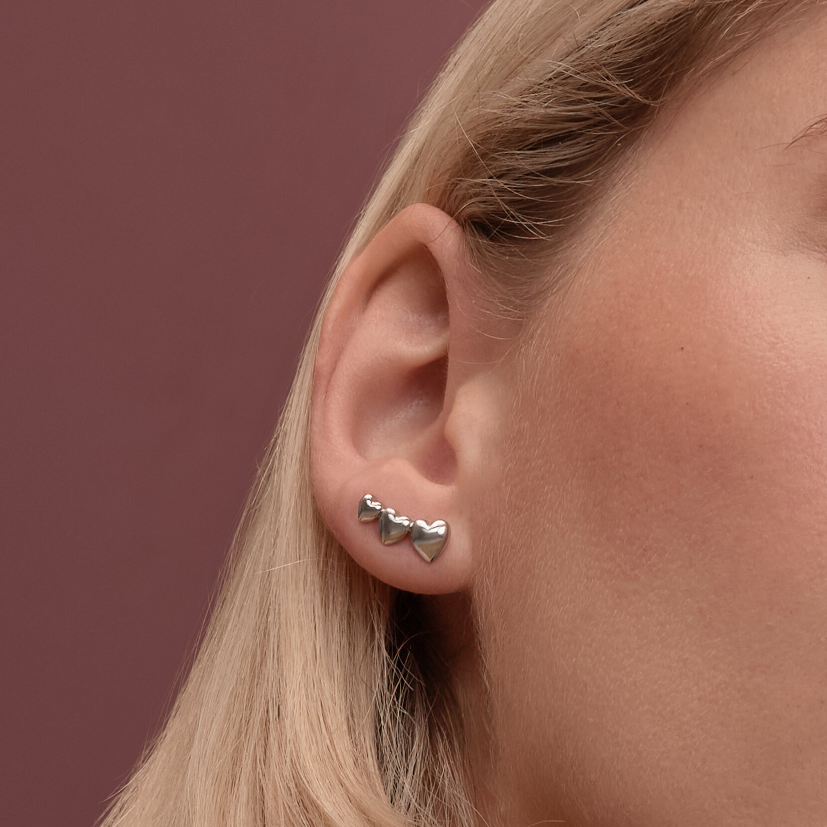 Mini Heart Silver Tone Stud Earrings