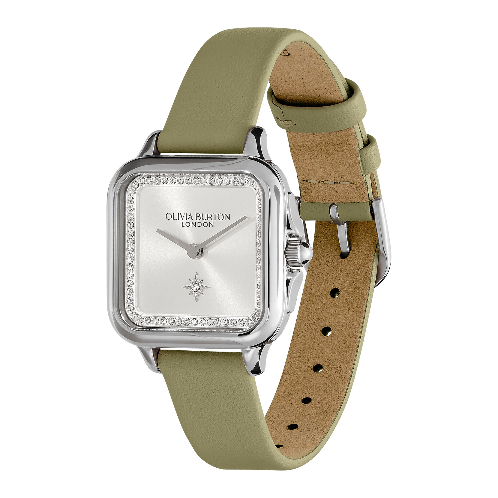 28mm Grosvenor Silver & Sage Green Leather Strap Watch