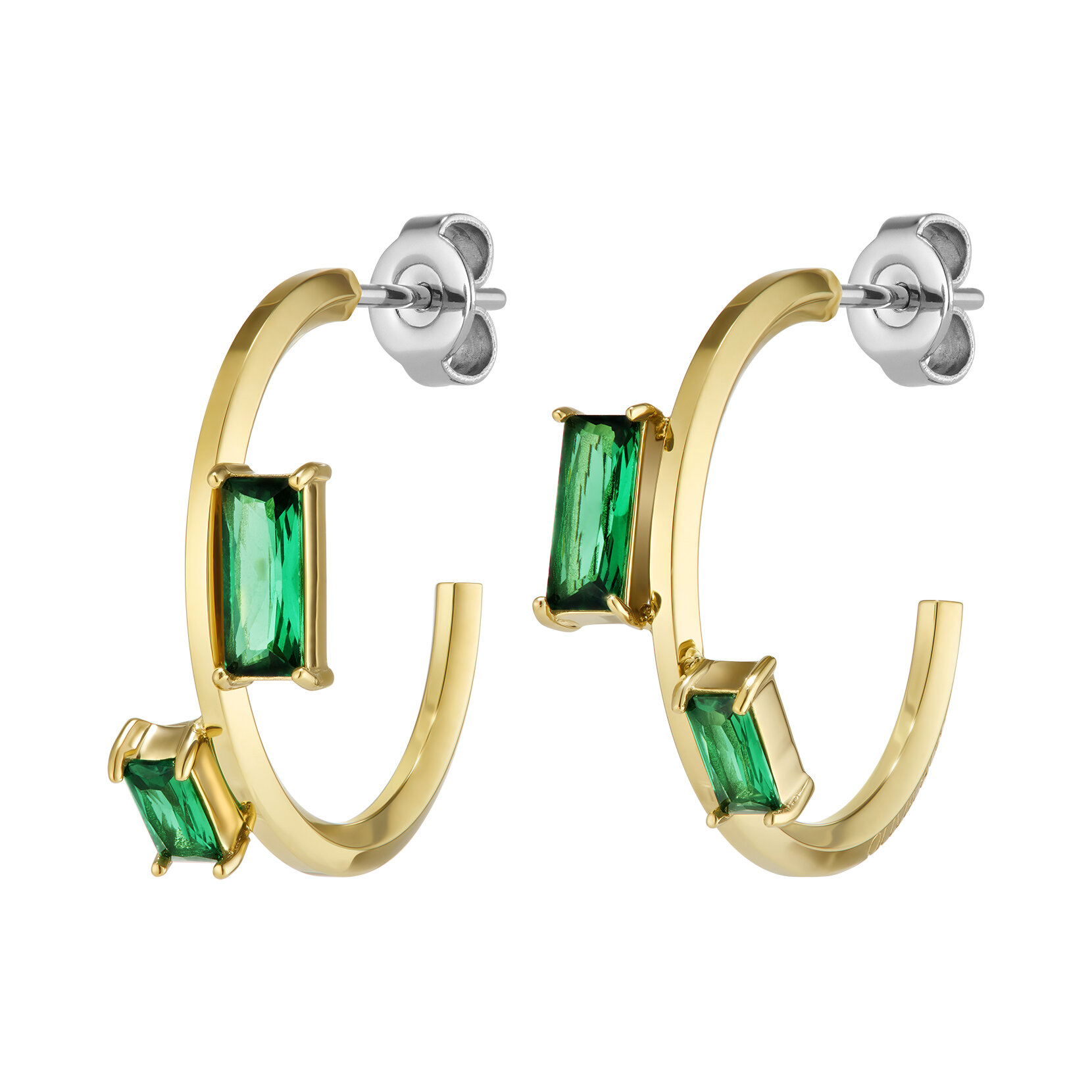 Green Baguette Crystal Gold Plated Hoop Earrings