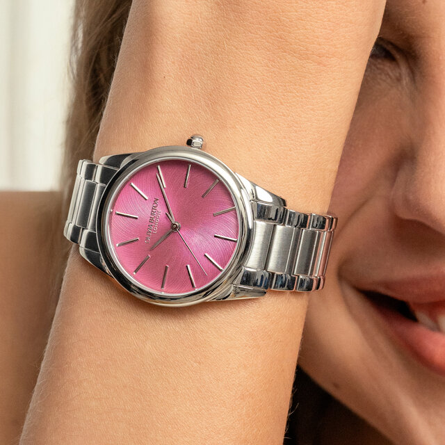 34mm Glowful Pink Crush & Silver Bracelet Watch