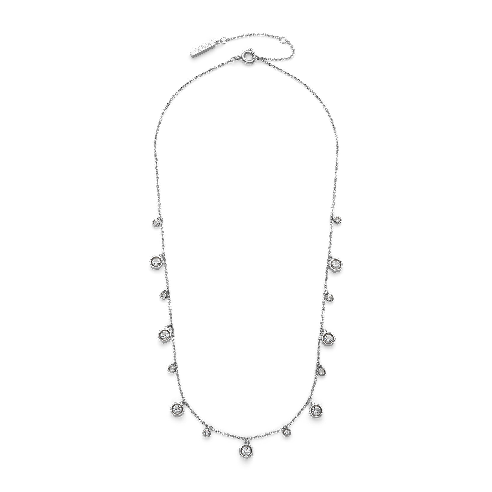 Mini Droplet Clear Crystal Silver Tone Necklace