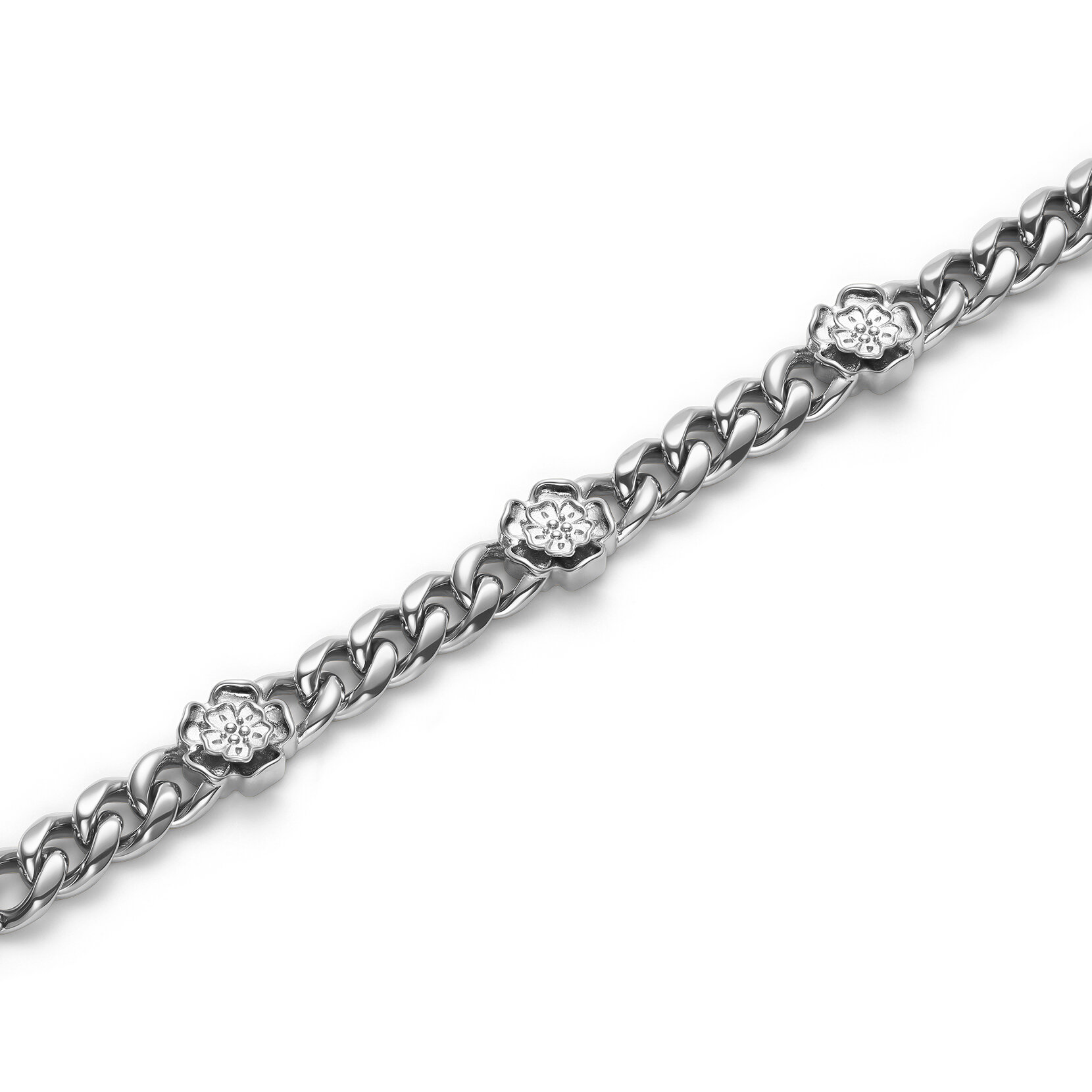 Tudor Rose Silver Tone Link Chain Bracelet