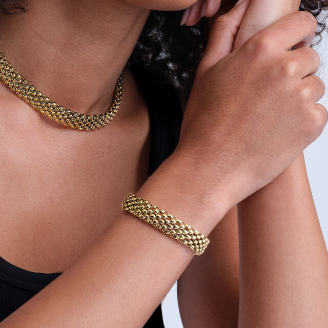 Chequerboard Link Gold Plated Bracelet