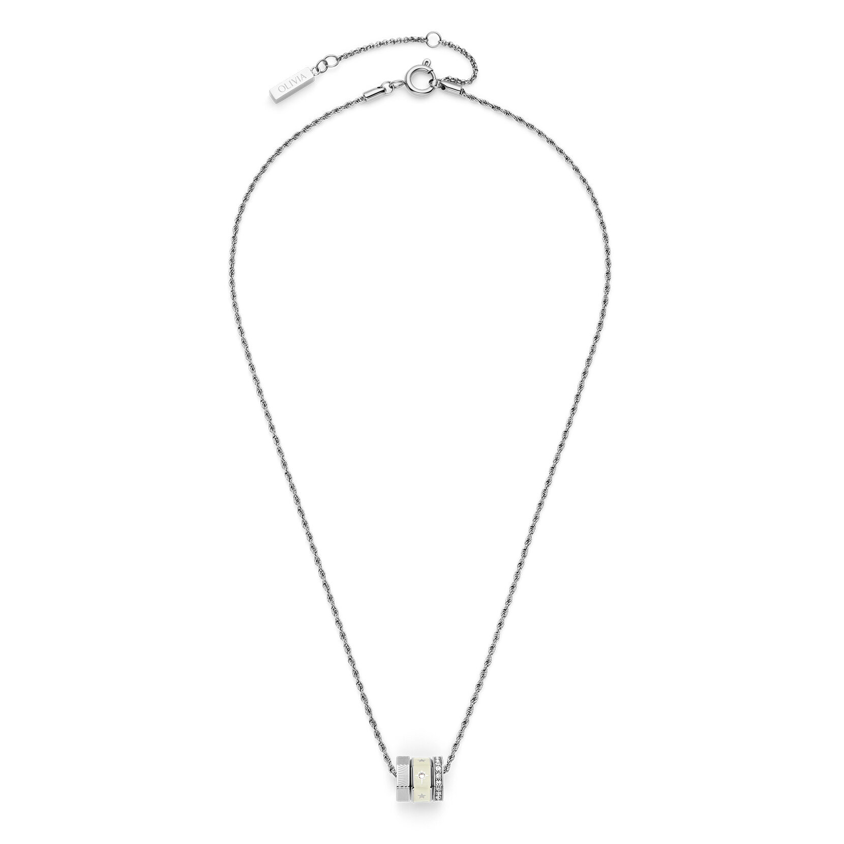 Ivory & Silver Tone Bead Charm Necklace