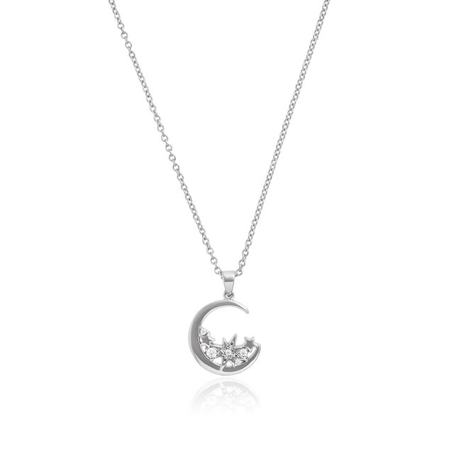 Celestial Cluster Moon Necklace Silver 