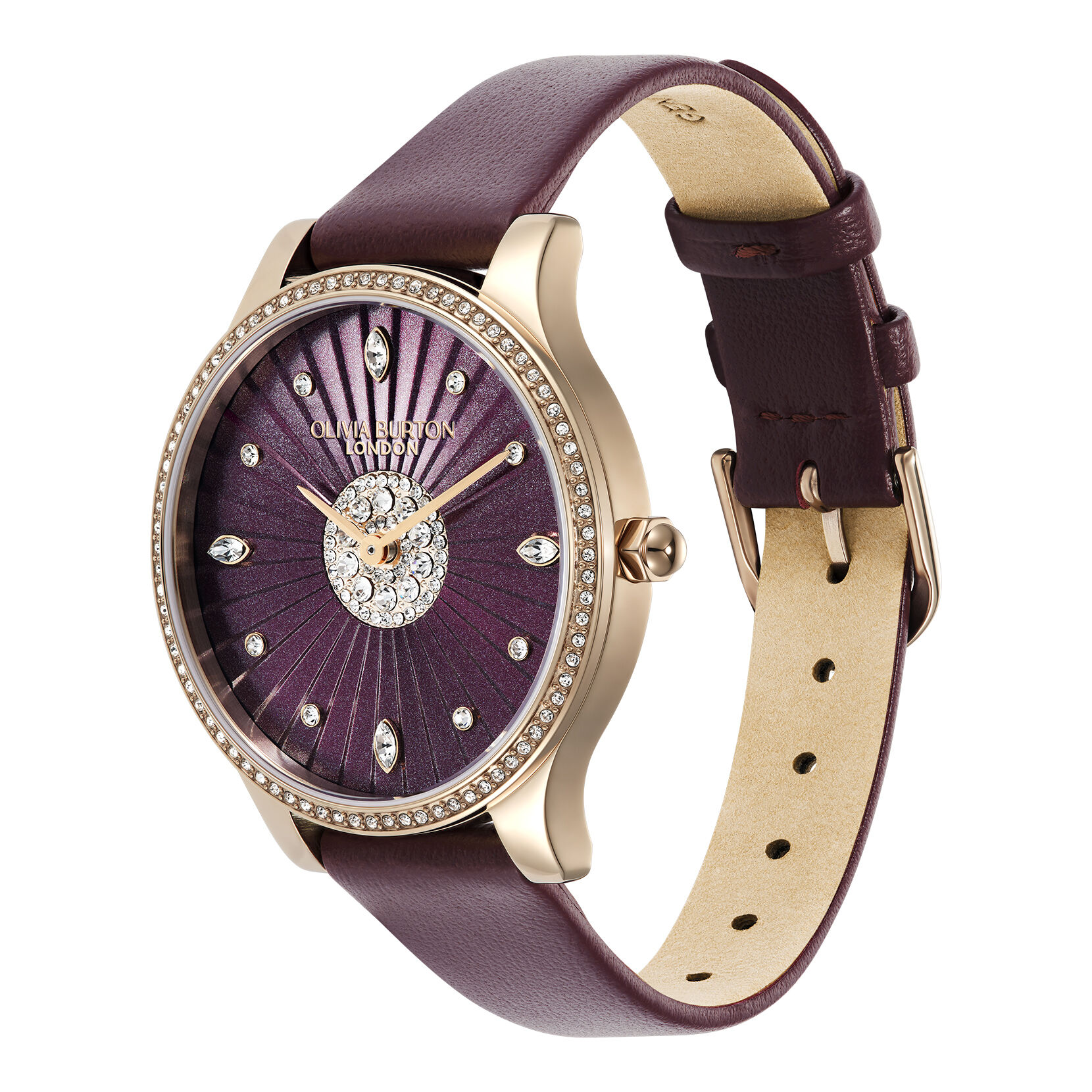 Capsule 34mm Beaulieu Rose Gold & Cherry Lacquer Leather Strap
