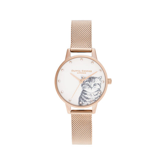 Illustrated Animals Pearly Kitten, Pale Rose Gold Mesh