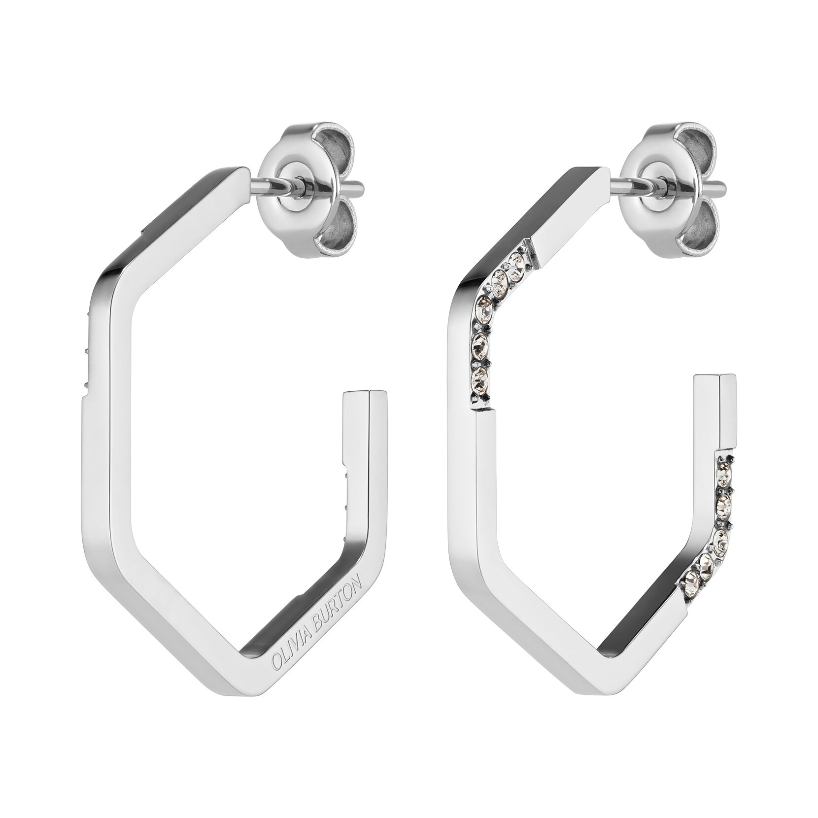 Crystal Honeycomb Silver Tone Hoop Earrings