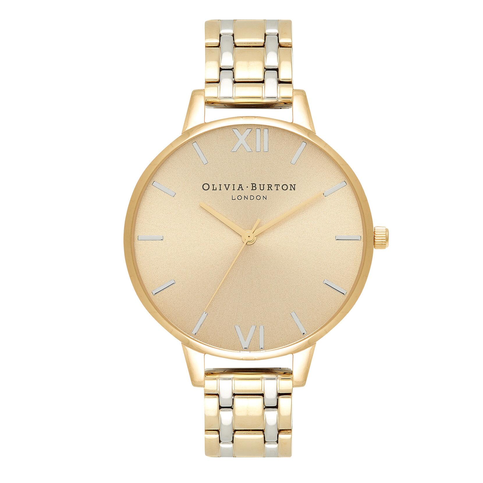 Big Dial Thin Case Pale Gold & Silver Bracelet Watch