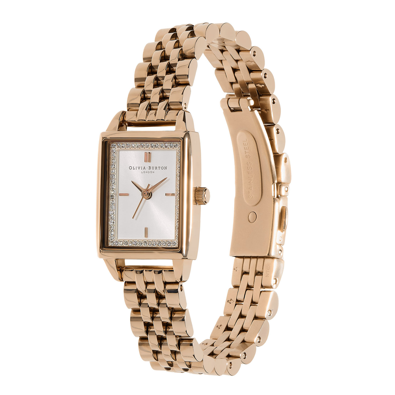 21mm Rectangle White & Carnation Gold Bracelet Watch