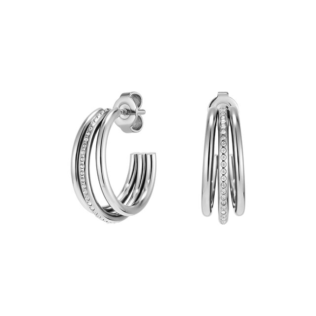 Ever Stacked Claw Silver Tone Hoop Earrings