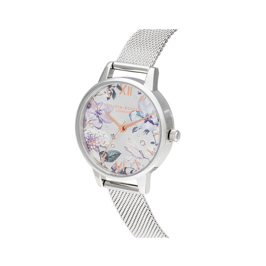 Bejewelled Florals Midi Silver Mesh & Rose Gold