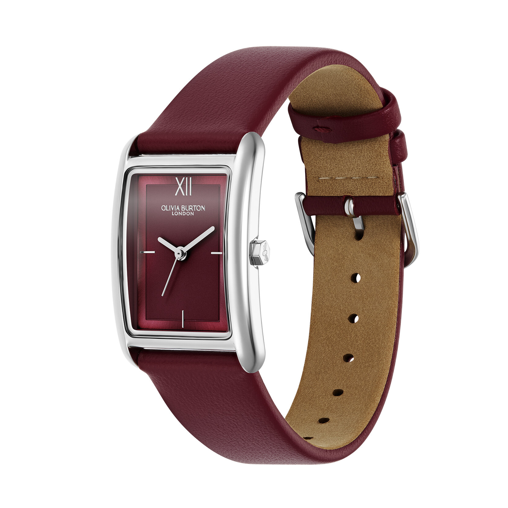23mm Grove Silver & Cranberry Leather Strap Watch