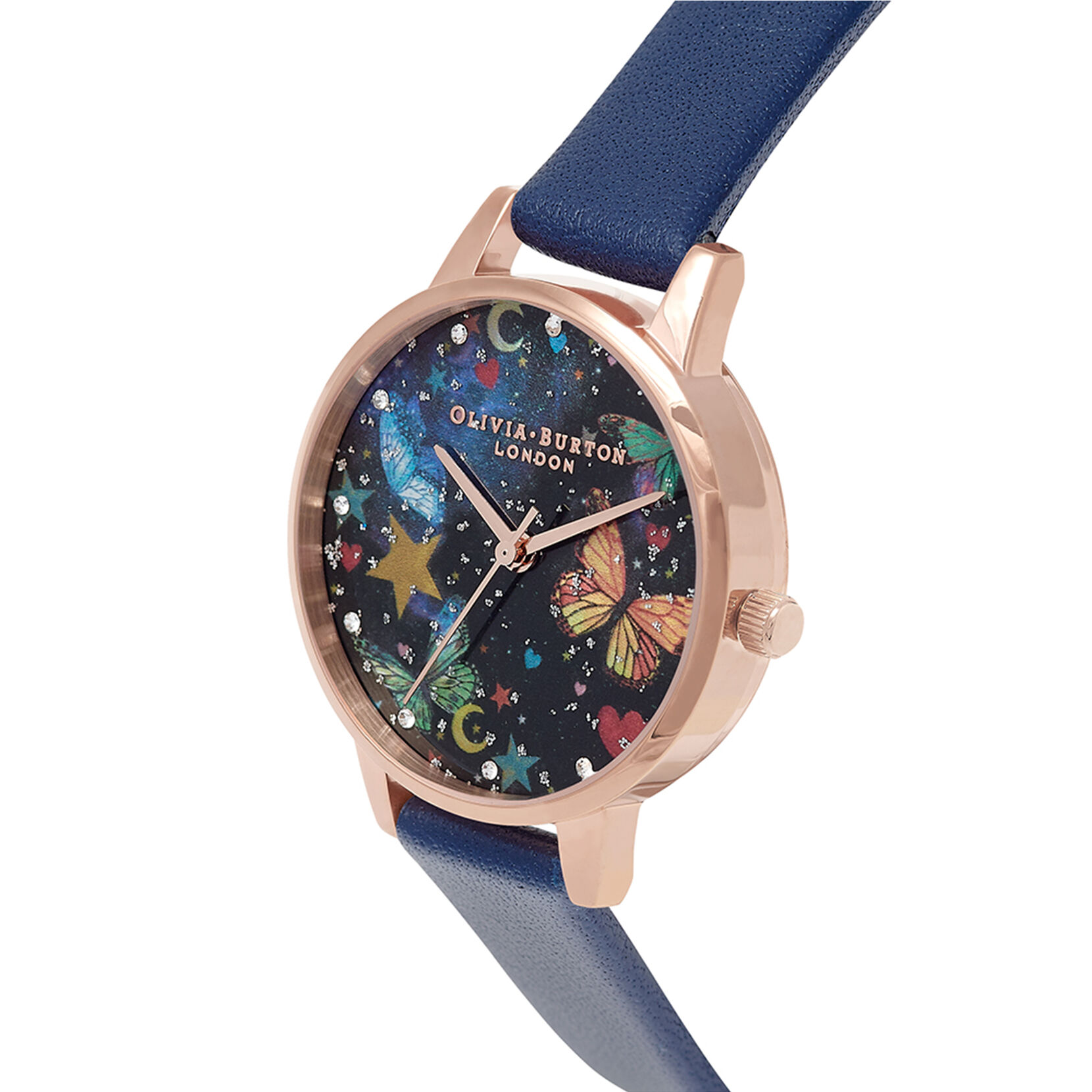 Midi Night Garden Butterflies Navy & Rose Gold Watch