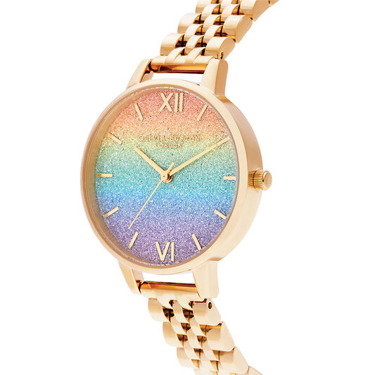 Rainbow Glitter Dial & Gold Bracelet