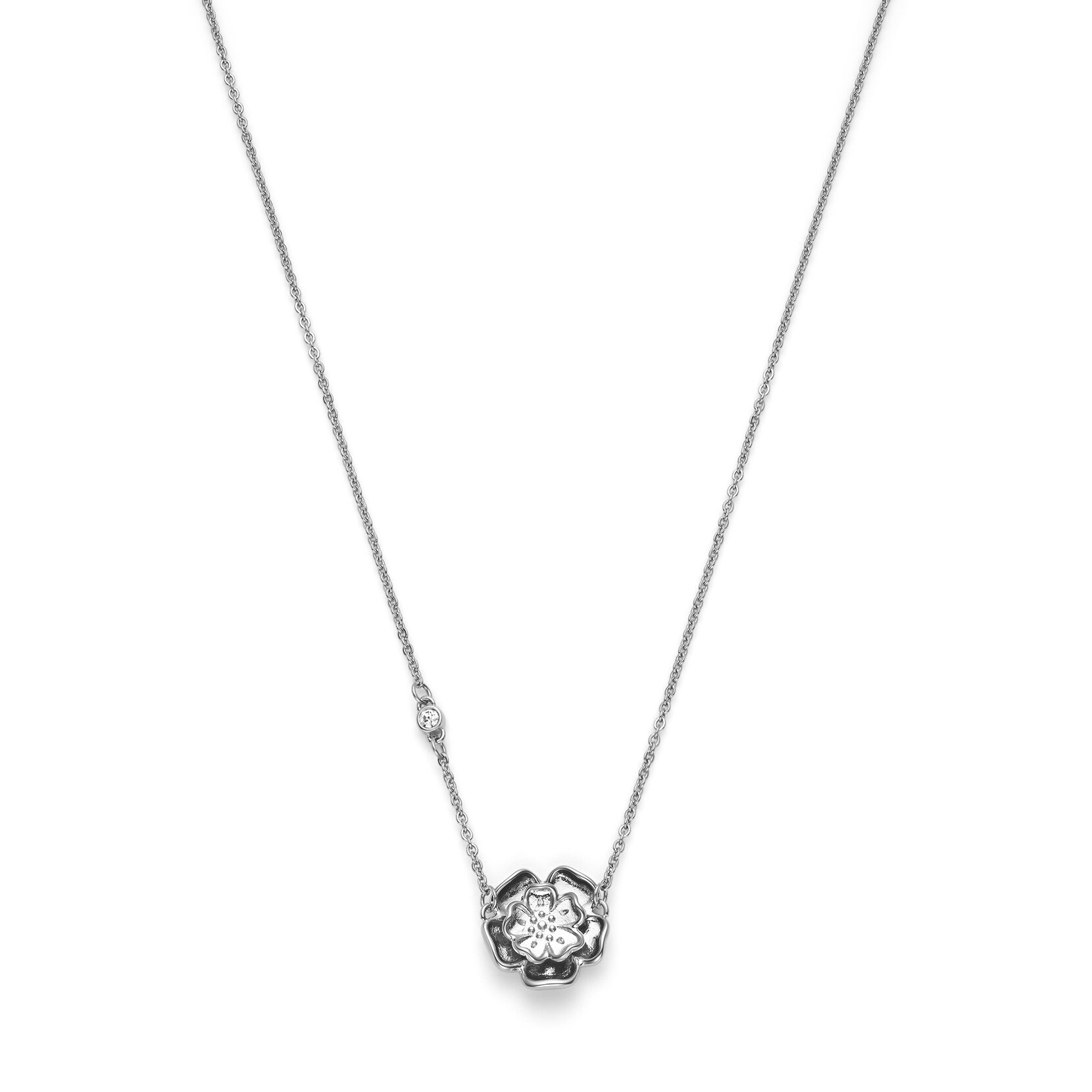 Tudor Rose Silver Tone Pendant Necklace