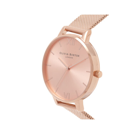 Big Dial Rose Gold Sunray Mesh Watch