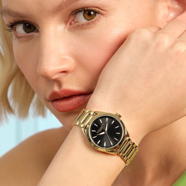 34mm Geo Black & Gold Bracelet Watch