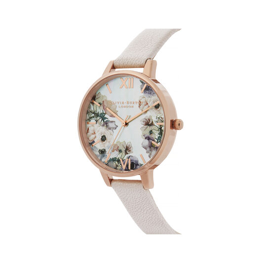 Watercolor Florals Demi Dial Watch with Nude Mother-Of-Pearl